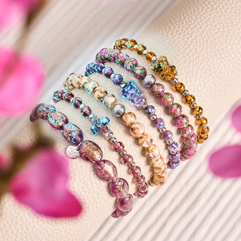 Blaue Iris | Silber | Glühwürmchen-Glasbär-Armband
